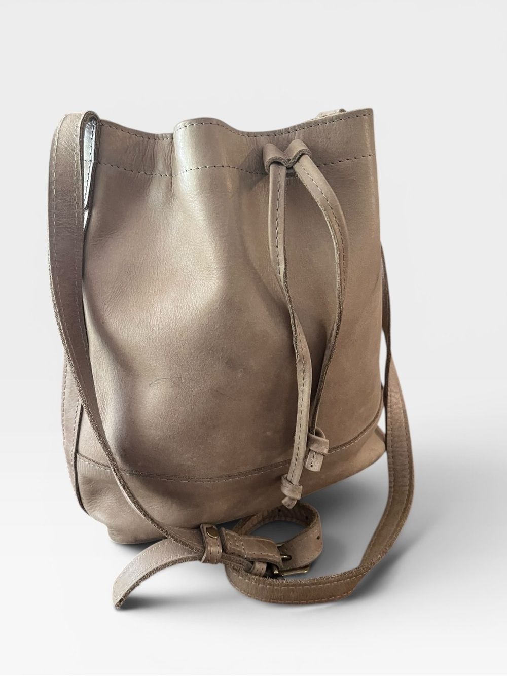 ABLE FashionABLE Gray Taupe Leather Bucket Bag Crossbody Purse Ethiopia
